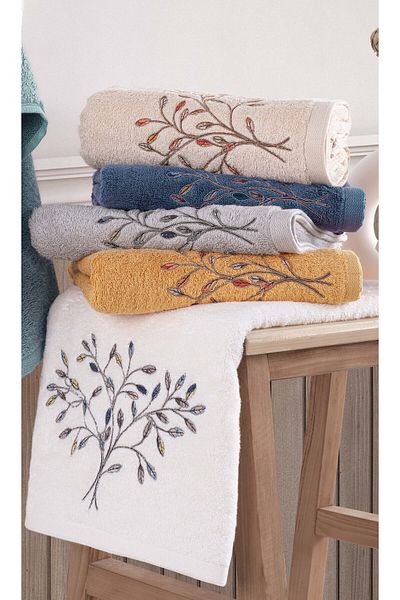 MARİBOR Amor - 70% Bamboo / 30% Cotton Embroidered Hand Towel - Set of 6 50X90
