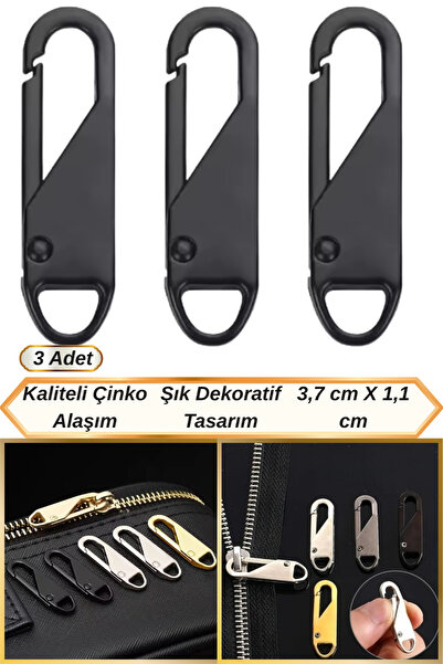 Hane Dostu 3 Adet Şık Kompakt Tasarım | Kaliyeli Çinko Alaşım Fermuar Sürgüsü...