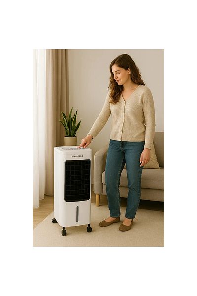 Hausberg Ventilator cu racire si umidificare HB-5955, 3 viteze, telecomanda, temporizator 12 ore, 4 l, Alb