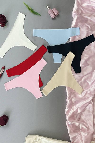 İmpavido 6 Pack Laser Cut Seamless Thong Panties - No Trace Invisible Bikini Panties Set