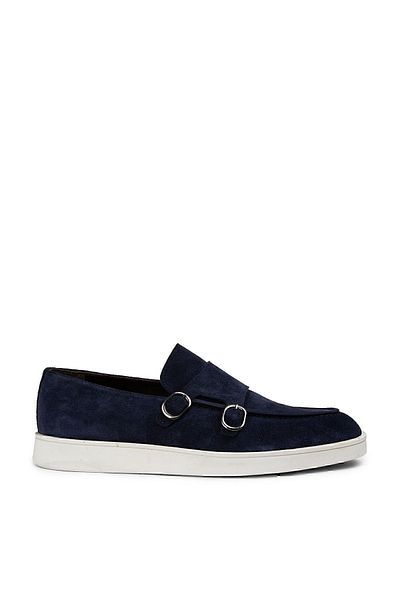 Deery Γνήσια ανδρικά παπούτσια Loafer με διπλή πόρπη από γνήσιο καστόρι Navy Blue