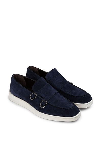 Deery Γνήσια ανδρικά παπούτσια Loafer με διπλή πόρπη από γνήσιο καστόρι Navy Blue