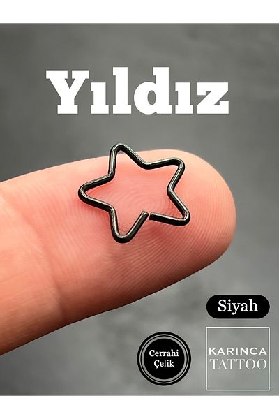 Karınca Piercing Black Star Piercing - Ring, Ear, Helix, Tragus, Snug Rook Daith Earrings