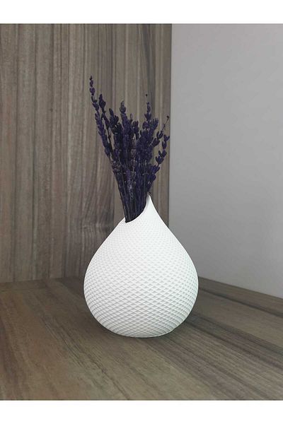 TACTIC Decorative White Stone Vase |   Modern Table Top Flower Pot |   Stylish Water Drop Vase 13X10 cm