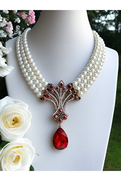 FAYRA ACCESSORIES Kristal Taşlı Hayat Ağacı Figür İnci Kolye
