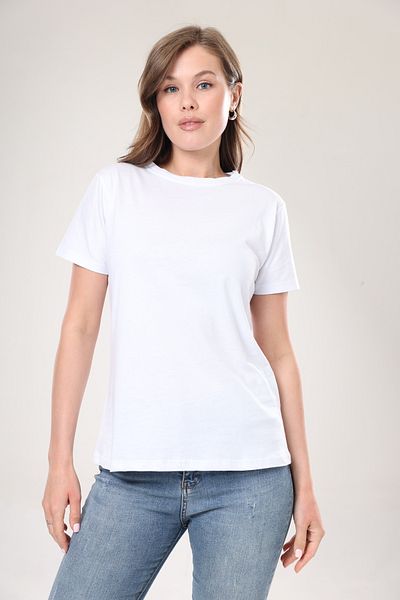 Tight Lady Tricou 100% bumbac de calitate superioară pentru femei, culoare uni, Tricouri din bumbac organic cu decolteu alb din bumbac pieptănat