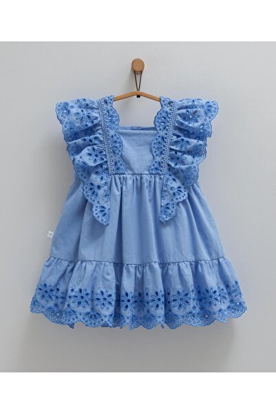 Caramell Bebenova %100 Pamuk Indigo Fırfırlı Elbise - 2025 Yaz Sezonu