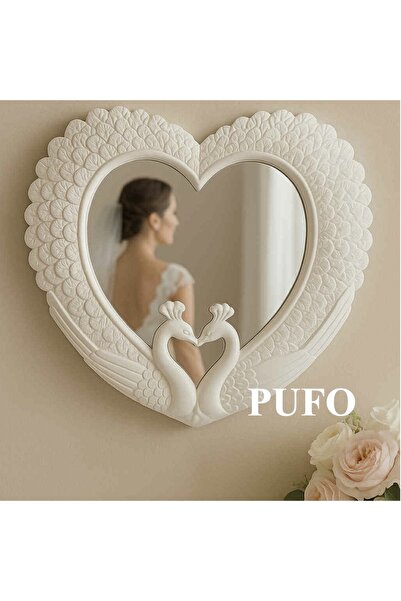 PUFO Elegant Decorative Mirror Love, 40 x 42 cm, White - Heart, Wedding & Romance