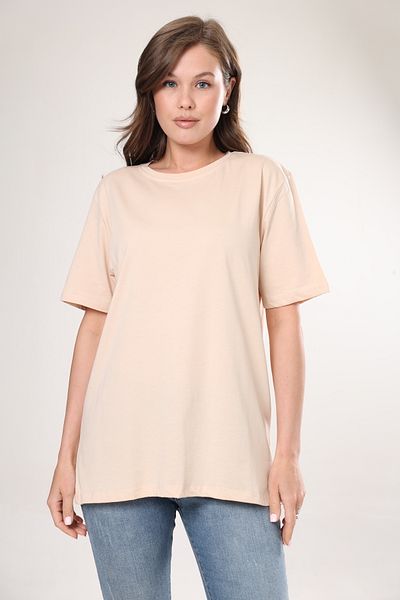 Tight Lady Γυναικείο T-shirt Beige Crew Neck Oversize - 100% βαμβάκι, σούπερ ποιότητας