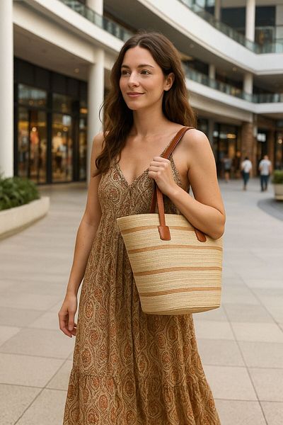 Axesoire Nwc-1043-1 Striped Beige Camel Straw Bag
