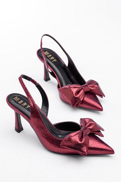 Tasarım Shiny Patent Leather Bow Detailed Mary Brand Slingback Heels Women's Stiletto Evening Dress Heels