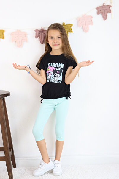 ESİLA KİDS Girl's Suit Kuromi Printed Black T-Shirt 2-Piece Leggings Suit Summer Casual Combination 3-7 Years Old