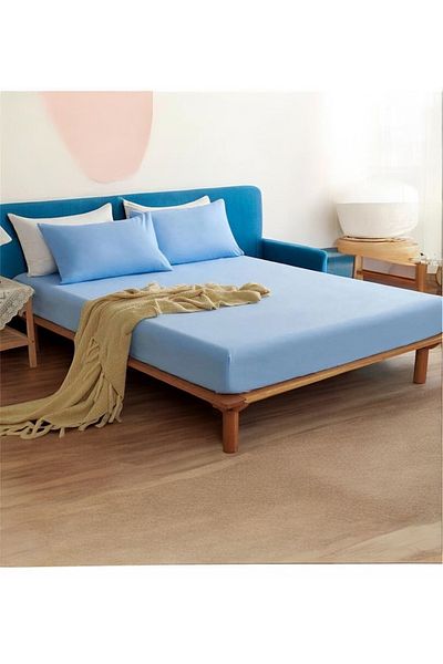 She&Co Double Fitted Sheet Set - 3 Pieces |   Anti-Sweat, Summer Fabric - Blue