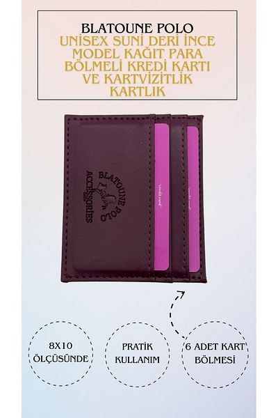 Blatoune Polo Unisex Faux Leather Slim Model Paper Money Compartment Credit Card and Business Card Holder Card Holder