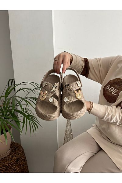 Behtah Kundura Κομψό σχέδιο με πέτρες Ανοιχτό μπροστινό μέρος Παραλία Πισίνα Κήπος Καλοκαιρινό Μαλακό Χοντρό Σόλα Καθημερινά Σανδάλια