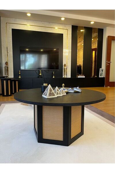 Liya Mimoza Hazeran Orta Sehpa Ahşap Orta Sehpa Bohem Yuvarlak Sehpa Salon Se...