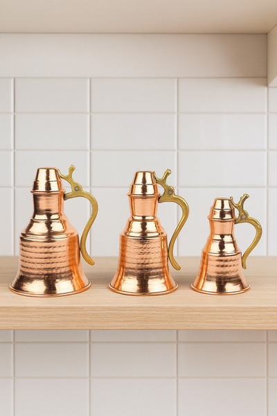 Zinnun Bakır 3'lü Güğüm Seti Dekoratif 14-12-9 Cm