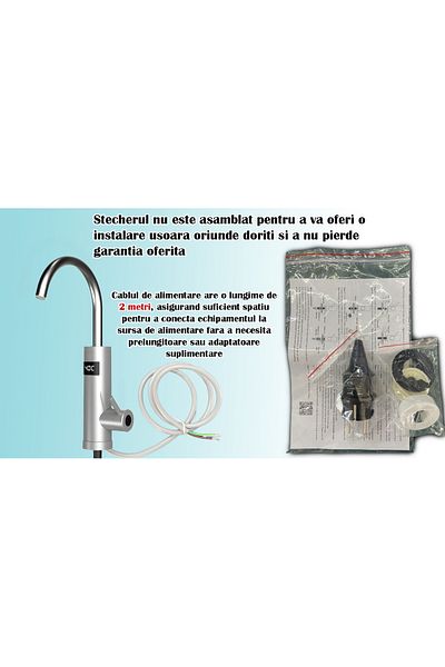 SellerRasov doar pregatiti Instant Hot and Cold Water Faucet 3200w, LED Display, Stainless Steel, 2m Cable, Gray
