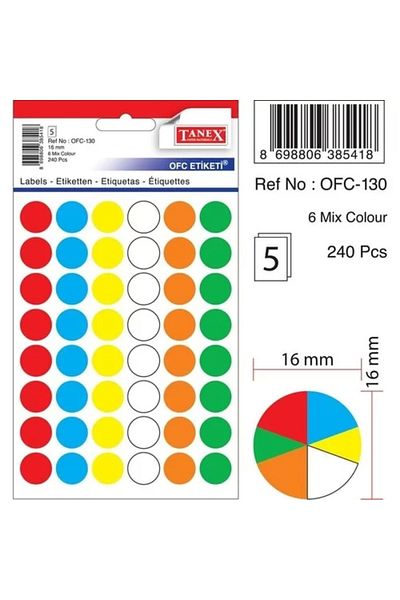 Tanex Ofc-130 Αυτοκόλλητο γραφείου 16 mm 5 τεμαχίων Mix Color