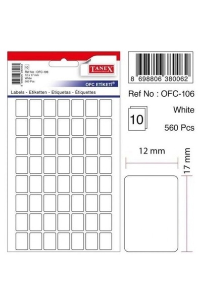 Tanex Ofc-106 (12 mm × 17 mm) Бели етикети за офис - (5 опаковки)