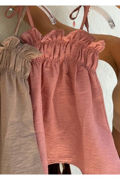 anonim Girl's Pink Thin Strap Linen Dress