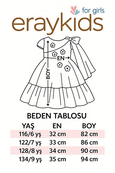 Eray Kids Kız Çocuk Uzun Abiye Elbise Çapraz Omuzlu Çiçek Detaylı 6-9 Yaş
