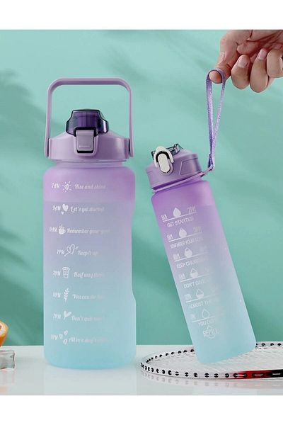 OSMEY Motivational 2-Piece Water Bottle Water Bottle 2lt 900ml Tritan Sports Gym Water Bottle with Baby