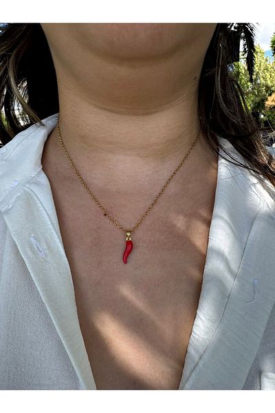 mos&more Stainless Steel Red Minimal Pepper Tip Necklace
