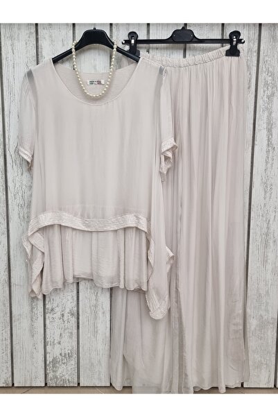 pudubutik Sequined Beige Silk Blouse Italian