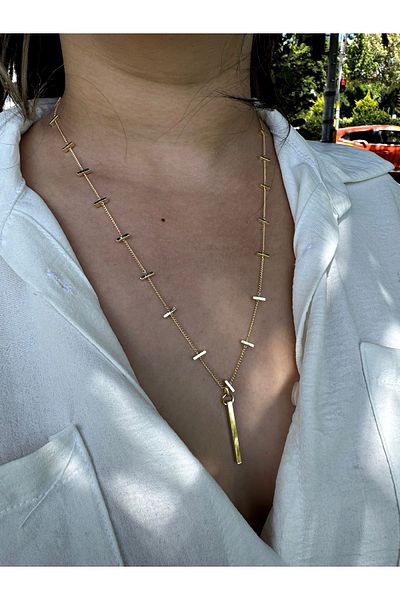 mos&more Stainless Steel Gold Y Necklace