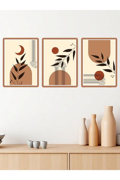 Gorgon Art Home Σετ ζωγραφικής Bohemian 3 τεμαχίων Ζωγραφική με πλαίσιο MDF Earth Tones