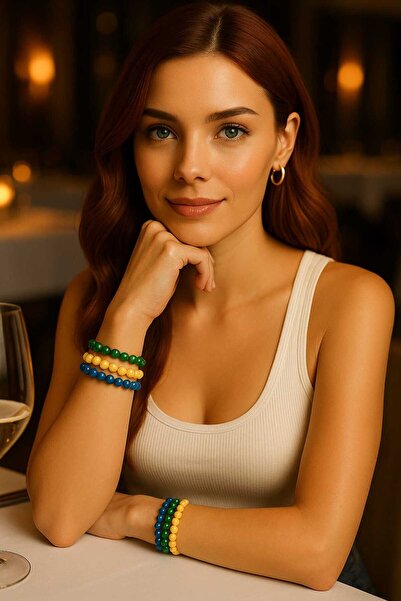 MODA Handmade Colorful Acrylic Design - Set of 3 Marble Pattern Bead Bracelets