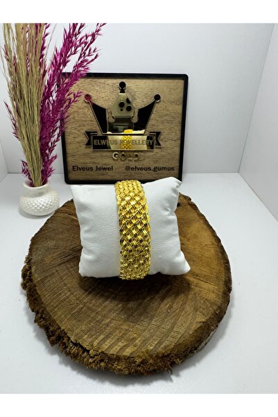 ELVEUS JEWELLERY 925 Ayar Gümüş Hasır Örgü Model Bilezik Altın Kaplama