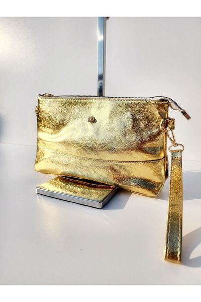 OUEEN ELİZABETH Matte-Gold Medium Size Hand-Shoulder Women's Bag