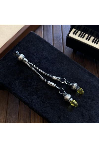 dergah tesbih Silver Kazaziye Whips with Yellow Stones