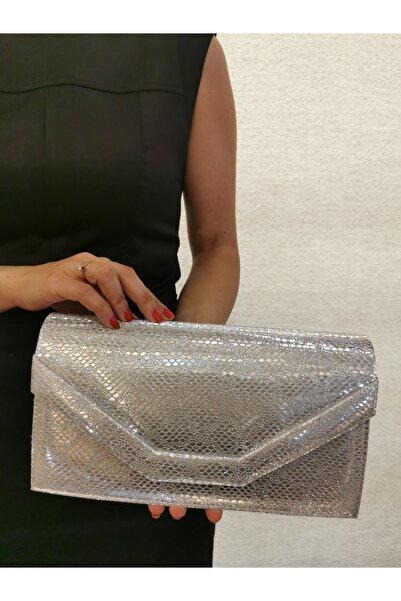 BEEGİ CONCEPT Women's Snake Leather Printed Silver Evening Dress Clutch Night...