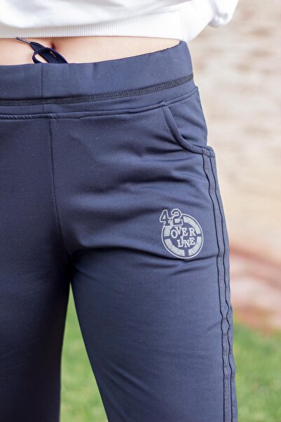 Azıcık Akıllı Kadın Lacivert Şeritli Esnek Rahat Kalıp Dagıç Spor Eşofman Altı 21kesaakt1