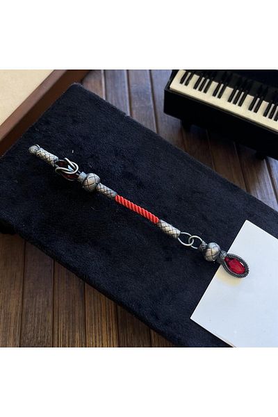 dergah tesbih Silver Kazaziye Whips with Red Stones