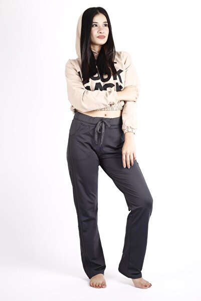 Azıcık Akıllı Kadın Füme Şeritli Esnek Rahat Scuba Dalgıç Kumaş Spor Eşofman Altı 21kesaakt1