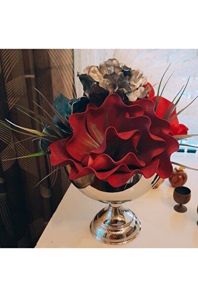 Hatem dekor flower Ayaklı Büyük Boy Metalik Gümüş Vazoda Tasrlanmş Letax Aran...