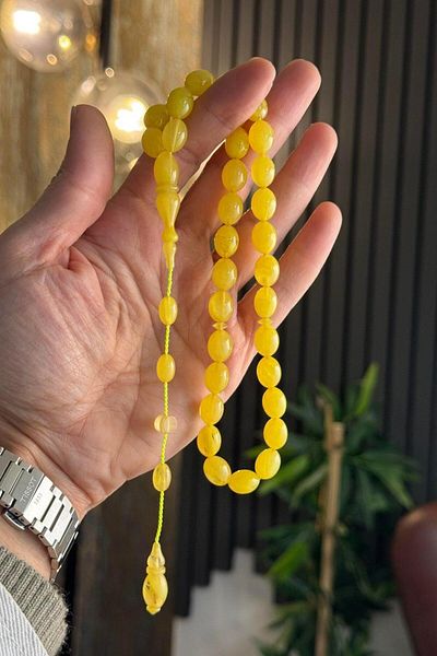 dergah tesbih Systematic Design İskender Series Yellow Fire-I Squeeze Amber Prayer Beads