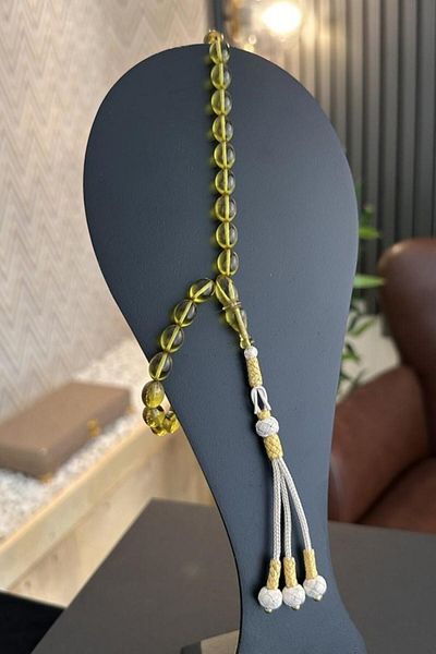 dergah tesbih Bilezica de Margele Verde din Chihlimbar German cu Design Special din Argint Kazaz