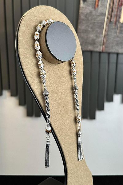 dergah tesbih Handcrafted Silver Design Caged Yellow Zaza Rosary