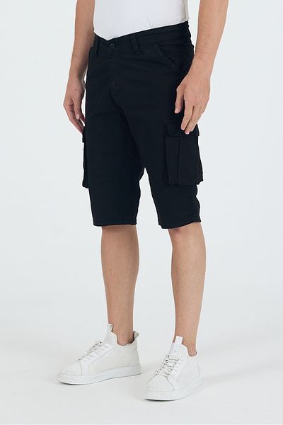 twentyfive25 Men's Cargo Pocket Knee Length Shorts Black Color Bermuda Capri