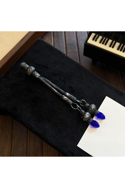 dergah tesbih Navy Blue Stone Silver Kazaziye Whip
