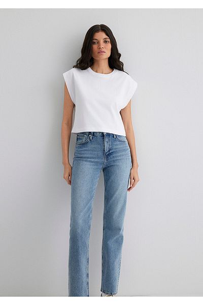 Mavi Λευκό Crop Basic T-shirt Regular Fit / Κανονική κοπή 1613280-620