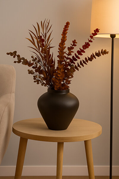 CeramicArtDecor Seramik Vazo - Büyük Küp Dekorasyon - 27cmx27cm- Kahverengi