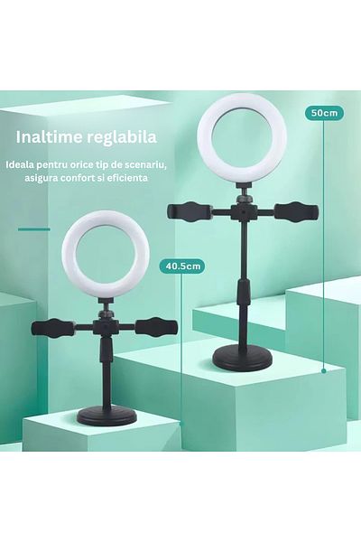 TrendiShop Dual Phone Stand with Circular LED Lamp, Adjustable Light Levels, TrendiShop