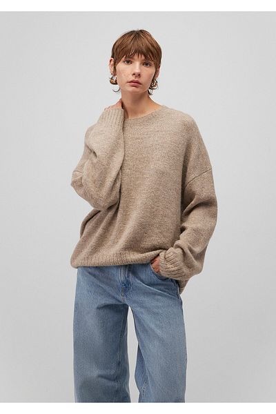 Mavi Brązowy sweter z mieszanki alpaki z okrągłym dekoltem i luźnym krojem - 1710517 -87896