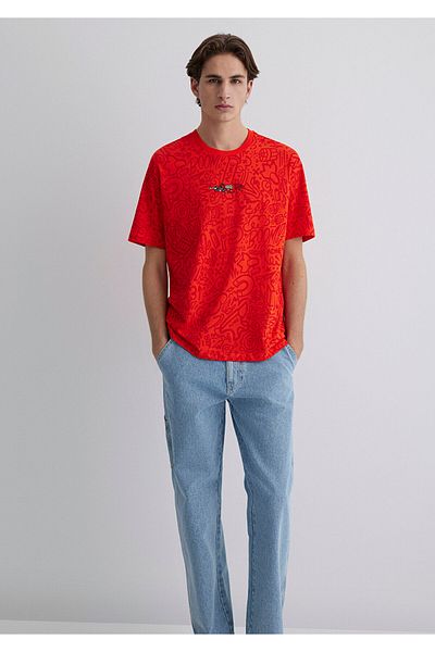 Mavi Road Runner Printed Red T-shirt - Loose Fit 0611244 -70471